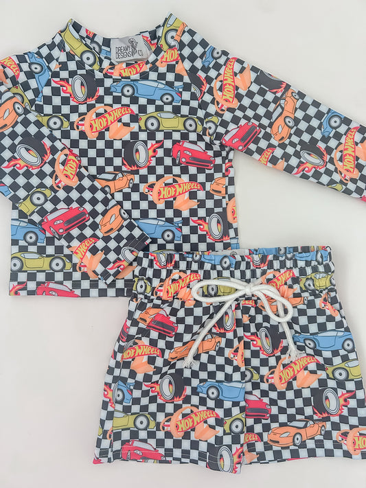 Wheels Swimsuit Set (Rash Guard & Shorts)