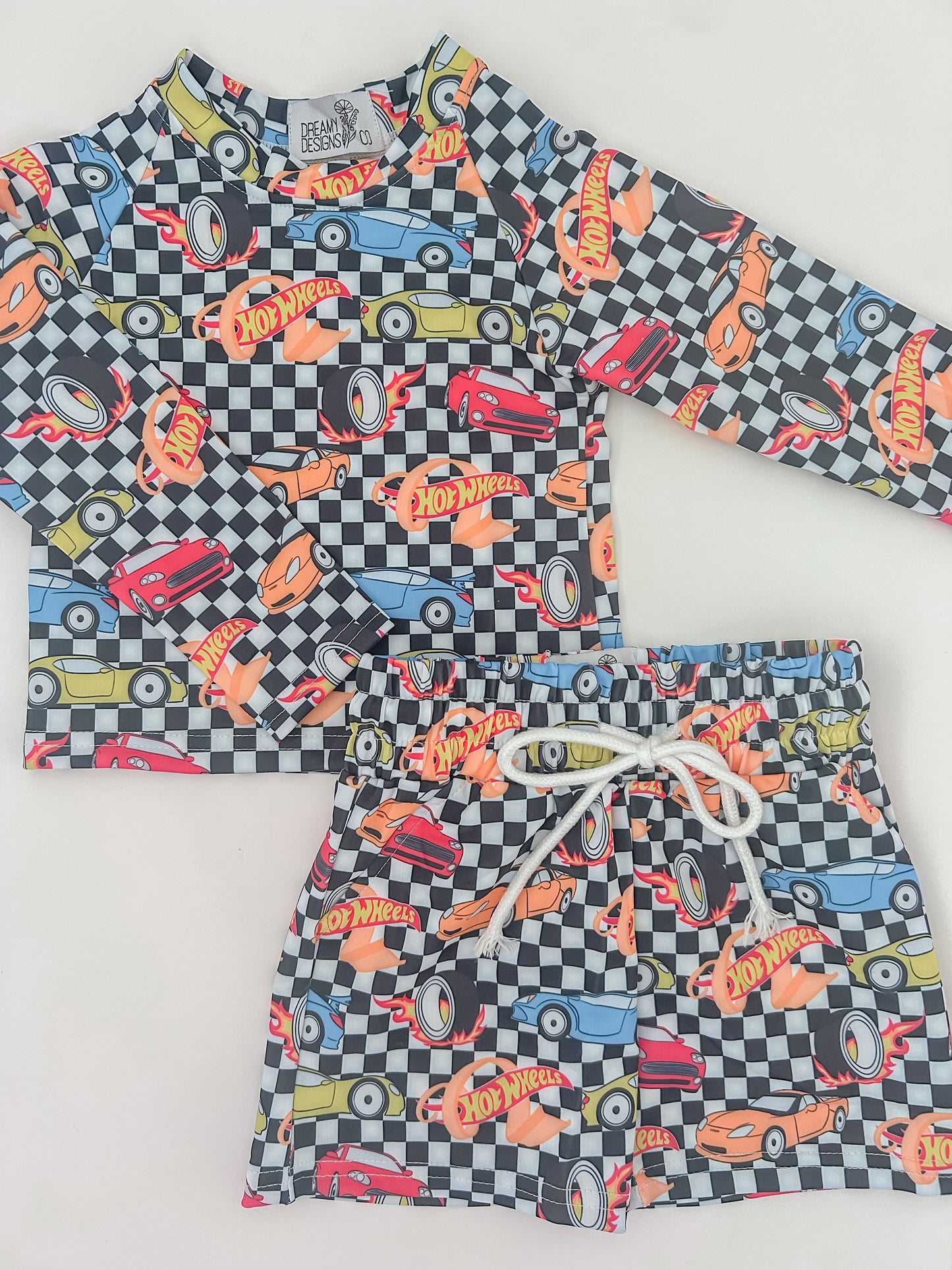Wheels Swimsuit Set (Rash Guard & Shorts)